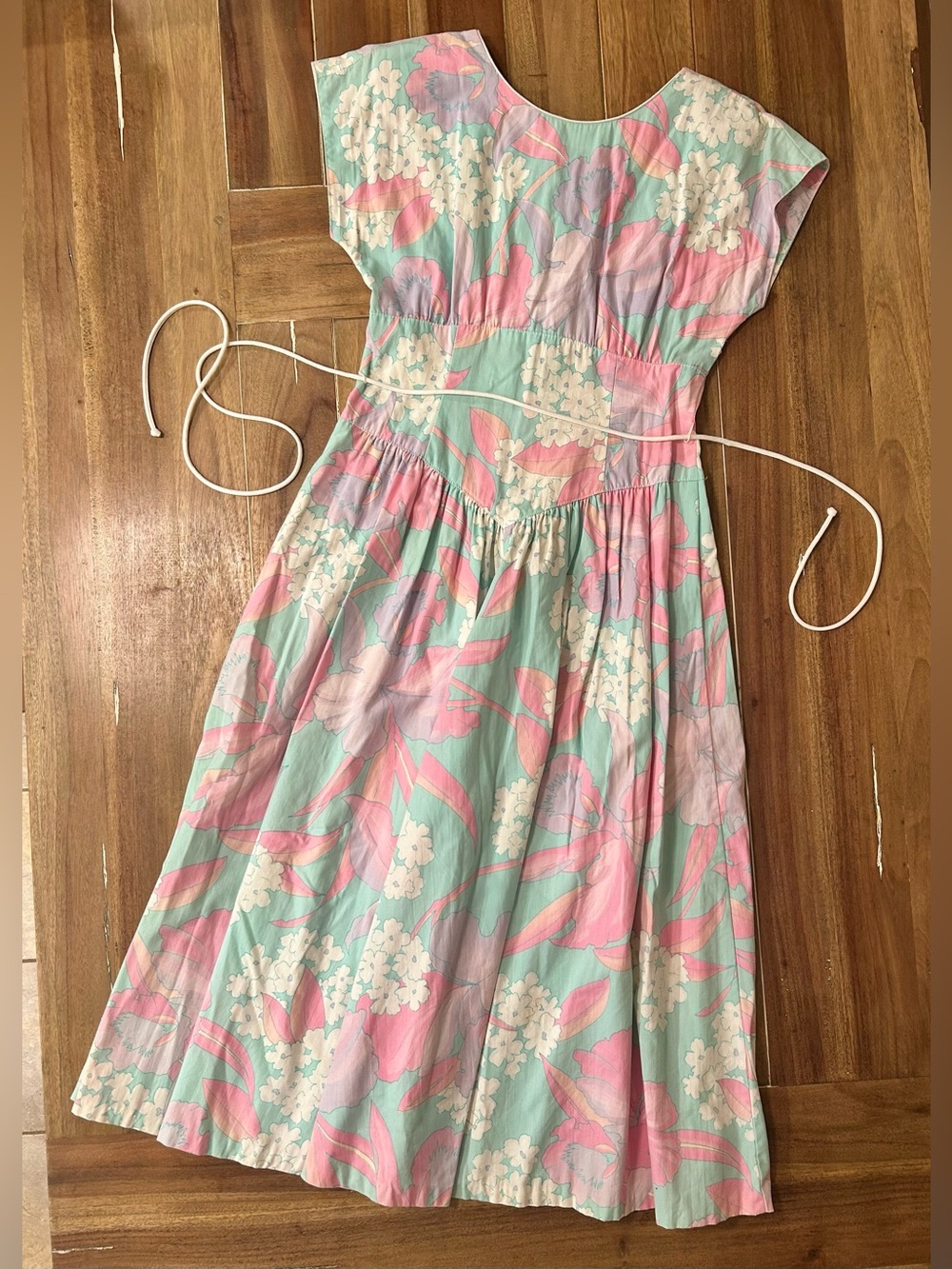 Vintage Lanz‎ Originals Floral Pastel Mint Green Drop Waist Midi Dress 10 6124